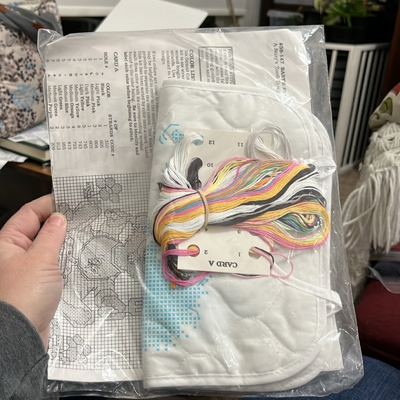 New, Stamped Cross-Stitch Kit, Baby Bibs Embroidery, Suzy’s School, Bird, Bunny - Picture 5 of 5
